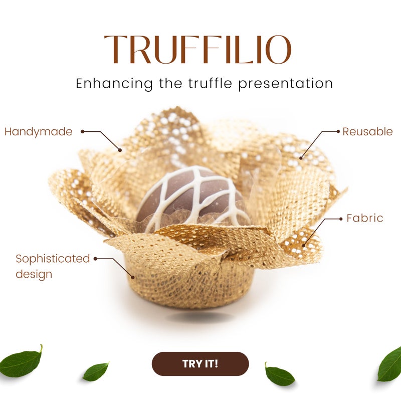 Truffilio Handmade Fabric Truffle Cups | Truffle Liners | Truffle Wrappers | Fominhas | Candy cups | Forminhas de Brigadeiro | candy liners - Pack of 20 - Truffilio (Fabric, Camellia Gold) - Image 2